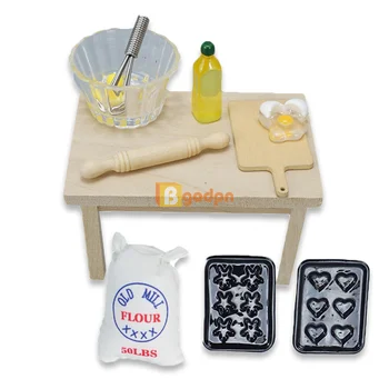 Миниатюрная сцена для кукольного домика, инструмент для еды и игр, стол из смолы, скалка, оливковое масло, модель яйца