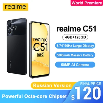 Мировая премьера realme C51 NFC 4 + 128 ГБ Мобильные Телефоны 33 Вт 6,74 