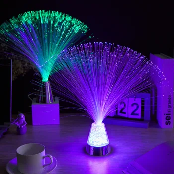 Многоцветная светодиодная волоконно-оптическая лампа, центральное украшение интерьера, Праздничная свадебная лампа, светодиодный ночник, лампа для вечеринки