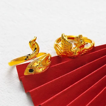 Модное латунное позолоченное женское кольцо с объемным павлином, женское свадебное регулируемое кольцо из искусственного золота, ювелирные изделия