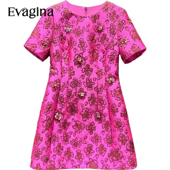 Модное мини-платье Evagina из жаккарда с бисером на талии, весенне-летние женские платья с короткими рукавами 2023 года, новые праздничные платья