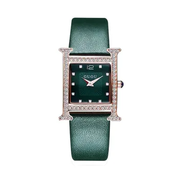 Модные женские часы Guou из натуральной кожи высокого качества, женские часы со стразами, квадратные часы для девочек, женские кварцевые наручные часы