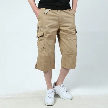Модные мужские брюки Повседневные однотонные спортивные брюки средней талии, брюки-капри с карманами, уличные шорты, брюки-карго