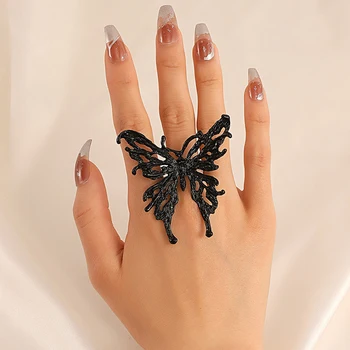 Модные полые кольца с бабочками Для женщин, жидкие Металлические бабочки-насекомые, готические ювелирные изделия, Открывающиеся Регулируемые кольца для пальцев, ювелирные изделия