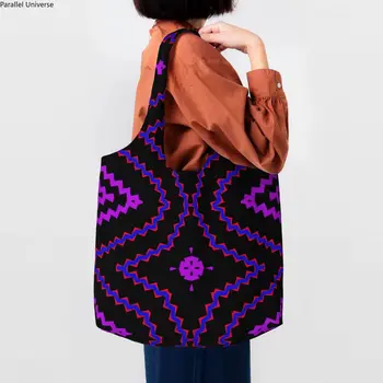 Модные сумки-тоут зигзагообразной формы многоразового использования, богемные современные геометрические холщовые сумки для покупок через плечо, сумки для покупок, подарки