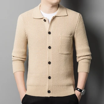 Модный трикотаж с отворотом в корейском стиле, пальто-кардиган, мужской свитер, утолщенная мужская модная одежда, Повседневный свитер, пальто