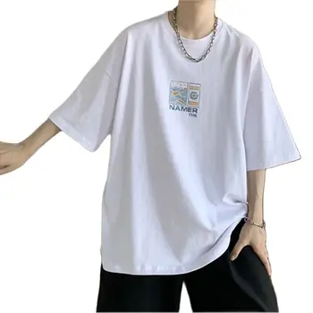 Мужская летняя новая футболка свободного кроя, свободного кроя, с круглым вырезом и короткими рукавами, молодежный тренд, футболка из чистого хлопка с рисунком аниме.