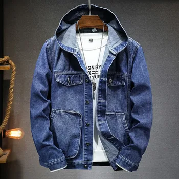 Мужская модная джинсовая куртка с капюшоном, весна и осень 2022, Ветрозащитная рабочая куртка с большим карманом, Уличная мужская одежда