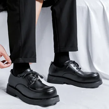 мужская повседневная обувь с большим носком на шнуровке, оригинальная кожаная обувь на платформе, деловое свадебное вечернее платье, джентльменская дышащая обувь