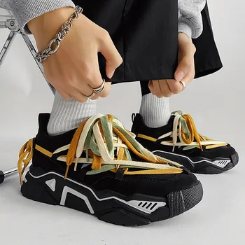 Мужская повседневная обувь С нерегулярными шнурками Кроссовки на платформе Мужская спортивная обувь на шнуровке Женская обувь для папы Zapatos Hombre