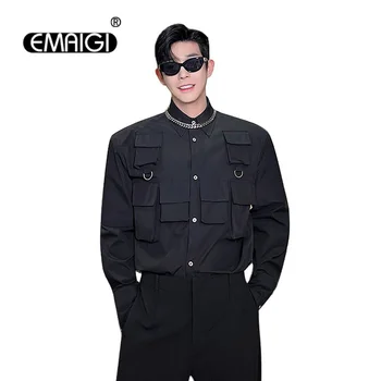Мужская Свободная Повседневная уличная одежда с несколькими карманами, длинный рукав, Модные Функциональные рубашки-карго, Корейские винтажные вечерние рубашки Cityboy
