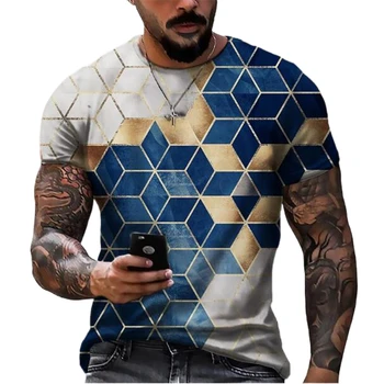 Мужская футболка с 3D геометрическим принтом, Повседневный топ с короткими рукавами и круглым вырезом, Кубик Рубика, Летняя модная трендовая футболка, Одежда