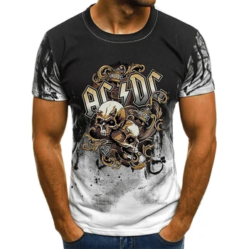Мужская футболка с круглым вырезом и 3D принтом AC/ DC Metal Rock Band, повседневные футболки Оверсайз с коротким рукавом, модные футболки, мужская одежда