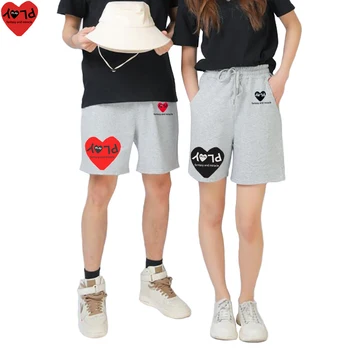 Мужские женские Летние шорты с буквенным принтом в виде сердца, хлопковые эластичные карманы на шнурках, повседневные пятиточечные брюки