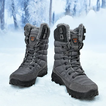 Мужские зимние ботинки, супер Теплые мужские походные ботинки, высококачественная водонепроницаемая кожа, Высокие Мужские ботинки большого размера, уличные кроссовки