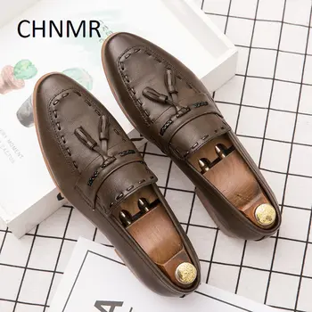 Мужские модельные туфли CHNMR-S для отдыха, новые удобные туфли с острым носком и кожаным ремешком, модные трендовые товары большого размера
