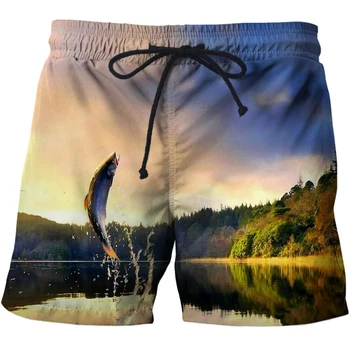 Мужские пляжные шорты с 3D принтом рыб и пляжные плавки, шорты для купания, мужские короткие брюки, купальник, доска для серфинга, быстросохнущие трусы