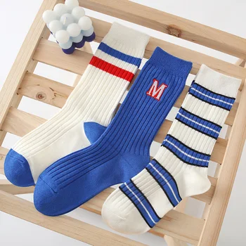 Мужские спортивные носки в полоску, простые Модные хлопчатобумажные носки в стиле хип-хоп, мужские носки Унисекс для скейтбординга, уличные носки-скарпетки, кальцеины Harajuku