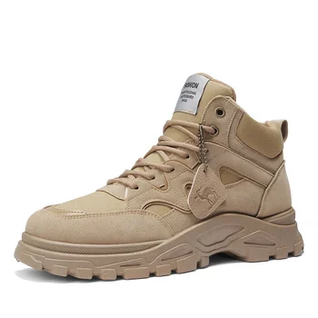 Мужские тактические военные ботинки, повседневная рабочая обувь для пустыни с высоким берцем, дышащие кожаные зимние мужские ботильоны
