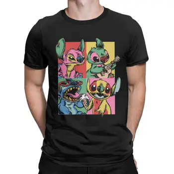 Мужские футболки Disney Grunge Stitch Panels, винтажная футболка из 100% хлопка, футболки с коротким рукавом, топы с круглым вырезом, уникальные