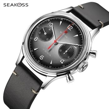 Мужские часы SEAKOSS Grey 1963 с хронографом, сапфировое / акриловое стекло ST1901, механизм с ручным заводом, мужские механические часы Pilot