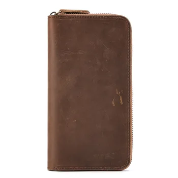 Мужской кошелек из натуральной кожи, винтажный модный длинный тонкий RFID-клатч, держатель для кредитных карт, деловой кошелек для монет на молнии