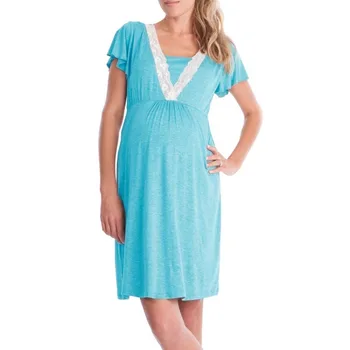 Мягкая и удобная ночная рубашка для беременных, короткий рукав, пижама для кормящих беременных, Однотонное модное платье для мамы, кружево