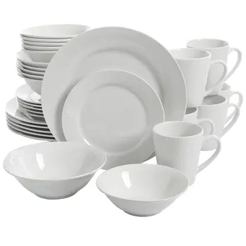 Набор керамической посуды Noble Court белого цвета, набор из 30 штук