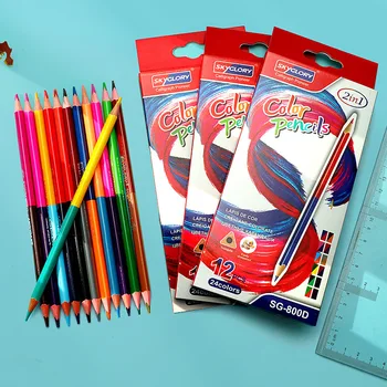 Набор цветных карандашей с двуглавой головкой из 24 цветов, Профессиональная художественная ручная роспись для детей, начинающих Рисовать масляным цветным карандашом
