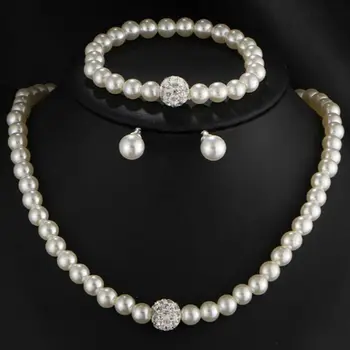 Набор ювелирных изделий с жемчугом для женщин Роскошного белого цвета, модное ожерелье, браслет, серьги, Комплект из 3 предметов, свадебный подарок