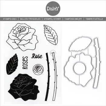 Наборы прозрачных штампов DzIxY Rose Flower и металлических штампов для резки для изготовления карточек, печатей, карманов для хранения, расходных материалов, бумажных трафаретов