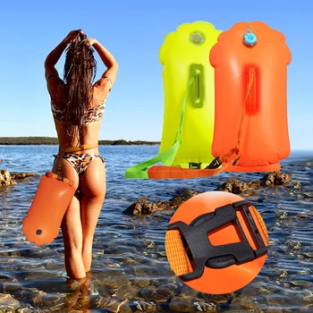 Надувной буй для плавания, хорошо видимый буй, утолщенная двойная подушка безопасности, водонепроницаемая портативная вспомогательная защита от утопления для плавания