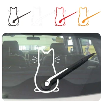 Наклейка на стеклоочиститель заднего стекла автомобиля с мультяшными кошками, наклейки на стеклоочиститель для автомобиля, Забавный кот, движущийся хвост, Светоотражающие наклейки GTWS