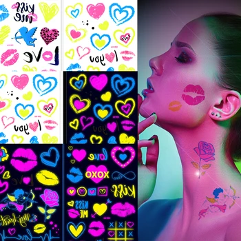 Наклейка с флуоресцентной татуировкой Love Экологически Чистый материал Временная татуировка на коже Светящиеся наклейки для вечеринок на руках и теле