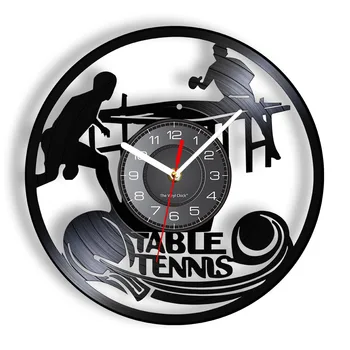 Настенные часы для настольного тенниса Настенная вывеска клуба настенного тенниса Виниловая пластинка Настенные часы Домашний декор Винтажные часы для пинг-понга Часы Спортивный подарок
