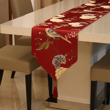 Настольная дорожка с новыми китайскими классическими цветами и птицами, настольным флагом, украшением стола для домашней свадебной вечеринки, большой красной настольной дорожкой