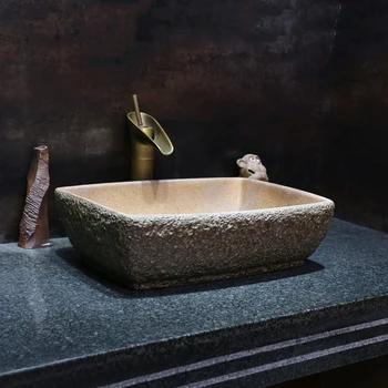 Настольный таз с каменным рисунком Прямоугольный Керамический Умывальник для ванной Комнаты Китайский настольный умывальник в стиле ретро