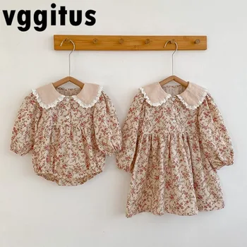 Новая весенне-осенняя одежда для семьи в корейском стиле, цветочное кружевное боди в стиле пэчворк + детское платье, одежда для сестры для девочек H6010