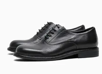 Новая модная высококачественная мужская обувь из натуральной кожи с эластичной шнуровкой, черная повседневная обувь с круглым носком в стиле ретро, мужская обувь