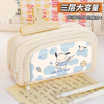 Новая сумка для карандашей Sanrio Pochacco, Канцелярская коробка для девочек, Студенческая милая мультяшная коробка для карандашей, школьные принадлежности для 1-3 классов оптом