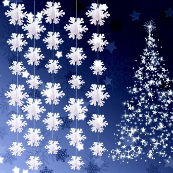 Новогодние Бумажные Снежинки 3 М, Гирлянда, баннер, Рождественская Елка, Подвесное украшение, 3D Снежинка для домашнего новогоднего декора 2024 Navidad