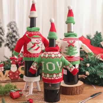 Новогодняя Рождественская крышка для бутылки вина, Вязаный свитер, шапочка для Рождественской вечеринки, декор обеденного стола, Санта-Клаус, украшения для бутылок шампанского