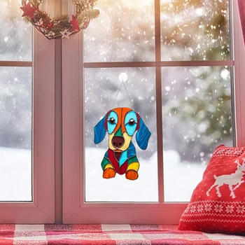 Новое мини-витражное украшение для окна с собакой-Выглядывающая Собака, Витражный солнцезащитный козырек, Украшение окна дома, Украшение окна автомобиля