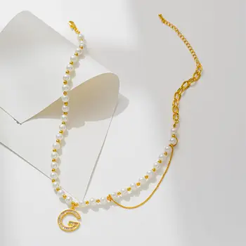 Новое модное ожерелье с подвеской в виде буквы G с микро-бриллиантами, Женское Простое ожерелье из жемчужных бусин для женщин, Ювелирный подарок