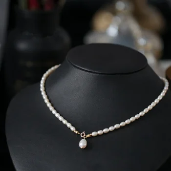 Новое модное универсальное ожерелье из натурального пресноводного жемчуга в форме зерен белого риса 5-6 мм