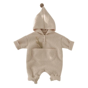 Новорожденный Хлопковый флисовый комбинезон для девочки и мальчика, теплый зимний комбинезон с капюшоном для малышей, детское боди, одежда для малышей от 0 до 2 лет