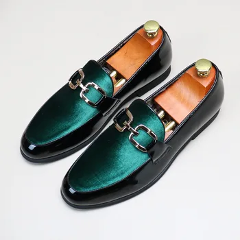 Новые дизайнерские Замшевые Зеленые туфли-оксфорды Brwon с черным острым носком, Мужские повседневные лоферы, Обувь для вечернего платья, Zapatos Hombre
