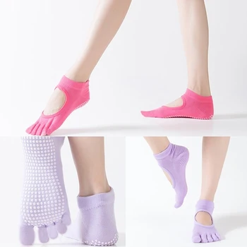 Новые женские спортивные дышащие носки без спинки с пятью пальцами, противоскользящие, прижимающие лодыжки, Точки для пилатеса, фитнеса, женских носков для тренажерного зала