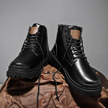 Новые мужские черные кожаные ботинки в английском стиле, универсальные повседневные трендовые ботинки с высоким берцем