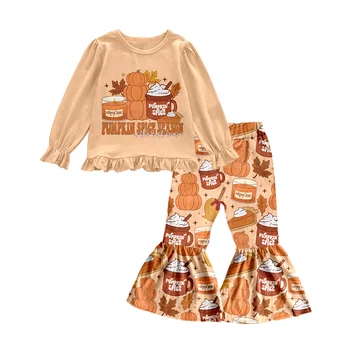 Новый комплект одежды для девочек на Хэллоуин с тыквенными специями, с длинным рукавом, с призрачным расклешенным низом